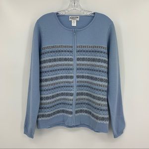 Pendleton Vintage TALL Preppy Cropped Length Cardigan Fairisle Blue Size S